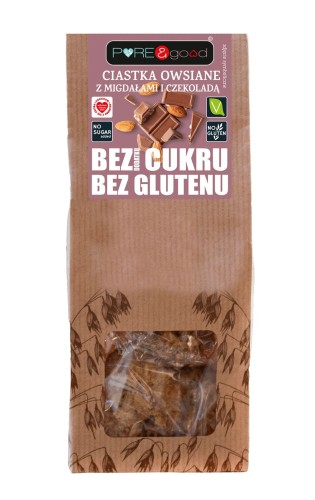 CIASTKA OWSIANE Z MIGDAŁAMI I CZEKOLADĄ BEZGLUTENOWE BEZ DODATKU CUKRU 150g - PURE &amp; GOOD