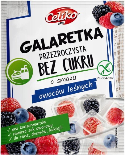 GALARETKA OWOCE LEŚNE BEZ DODATKU CUKRU BEZGLUTENOWA 14 g - CELIKO