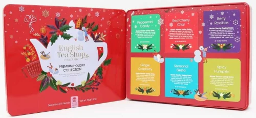 ZESTAW HERBAT I HERBATEK ŚWIĄTECZNYCH PREMIUM BIO W PUSZCE (6 SMAKÓW) (36 x 1,5 g) 54 g (PRODUKT SEZONOWY) - ENGLISH TEA SHOP ORGANIC