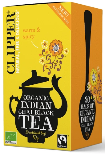 HERBATA CZARNA CHAI Z CYNAMONEM I GOŹDZIKAMI FAIR TRADE BIO (20 x 2,5 g) 50 g - CLIPPER