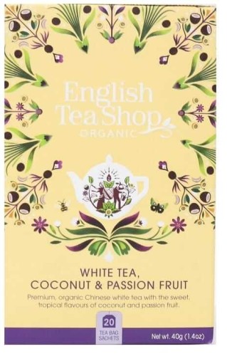 HERBATA BIAŁA Z TRAWĄ CYTRYNOWĄ, KAKAO, IMBIREM, MARAKUJĄ I KOKOSEM BIO (20 x 2 g) 40 g - ENGLISH TEA SHOP
