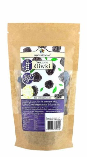 ŚLIWKI SUSZONE BEZ KONSERWANTÓW BEZGLUTENOWE 250g - PIĘĆ PRZEMIAN