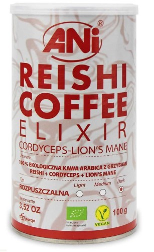 KAWA ROZPUSZCZALNA ARABICA Z GRZYBAMI REISHI + CORDYCEPS + LION'S MANE BIO 100 g - ANI