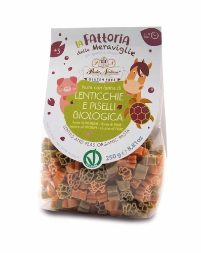MAKARON (Z SOCZEWICY I GROSZKU DLA DZIECI) ZWIERZĘTA BEZGLUTENOWY BIO 250 g - PASTA NATURA