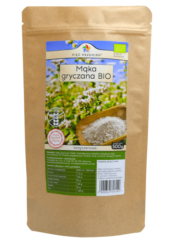 MĄKA GRYCZANA PEŁNOZIARNISTA BEZGLUTENOWA BIO 500 g - PIĘĆ PRZEMIAN