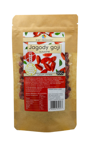 JAGODY GOJI SUSZONE BEZGLUTENOWE 200 g - PIĘĆ PRZEMIAN