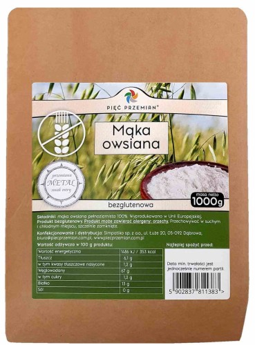 MĄKA OWSIANA BEZGLUTENOWA 1 kg - PIĘĆ PRZEMIAN