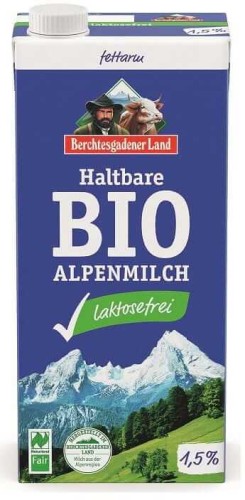 MLEKO ALPEJSKIE UHT O OBNIŻONEJ ZAWARTOŚCI LAKTOZY (min. 1,5 % TŁUSZCZU) BIO 1 L - BERCHTESGADENER LAND