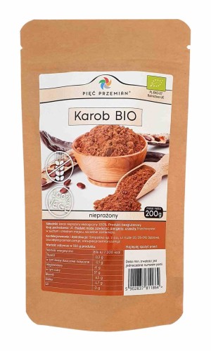 KAROB NIEPRAŻONY BEZGLUTENOWY BIO 200 g - PIĘĆ PRZEMIAN
