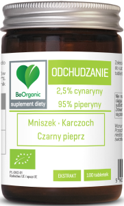 TABLETKI WSPOMAGAJĄCE ODCHUDZANIE (MNISZEK, KARCZOCH, CZARNY PIEPRZ) BIO 100 szt. - BE ORGANIC