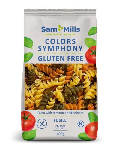 MAKARON BEZGLUTENOWY 3-KOLOROWY ŚWIDERKI (FUSILLI) 400 g - SAM MILLS