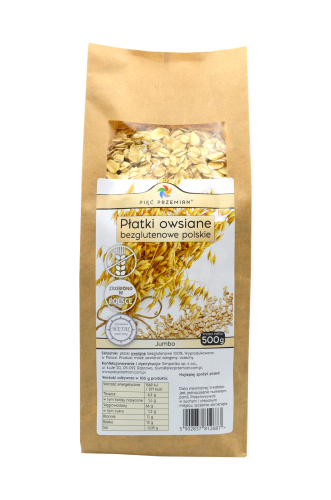 PŁATKI OWSIANE BEZGLUTENOWE JUMBO POLSKIE 500 g - PIĘĆ PRZEMIAN
