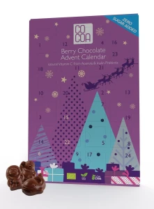 Kalendarz Adwentowy z Czekolady Jagodowej bez Dodatku Cukru z Witaminą C Bio 180 g - Cocoa (Produkt Sezonowy)