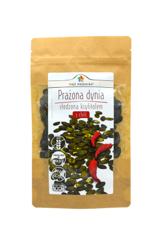 PRAŻONE PESTKI DYNI SŁODZONE KSYLITOLEM Z CHILI BEZGLUTENOWE 100 g - PIĘĆ PRZEMIAN