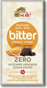 CZEKOLADA GORZKA 72% KAKAO Z POMARAŃCZĄ BEZ DODATKU CUKRU SŁODZONA STEWIĄ BIO 100 g - SOLE