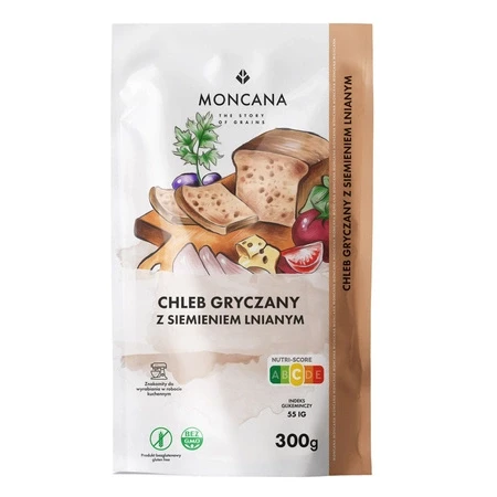 MĄKA NA CHLEB BEZGLUTENOWY GRYCZANY Z SIEMIENIEM LNIANYM BIO 300 g - MONCANA