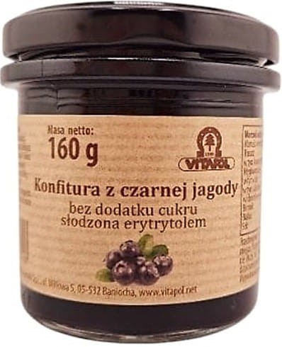 KONFITURA Z CZARNEJ JAGODY SŁODZONA ERYTRYTOLEM 160g - VITAPOL