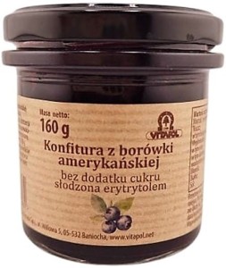 KONFITURA Z BORÓWKI AMERYKAŃSKIEJ SŁODZONA ERYTRYTOLEM 160g - VITAPOL