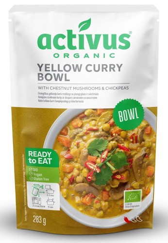 DANIE ŻÓŁTE CURRY Z BRĄZOWYMI PIECZARKAMI I CIECIERZYCĄ BEZGLUTENOWE BIO 283 g -  ACTIVUS