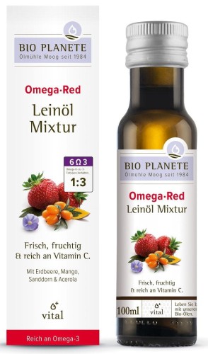 OMEGA RED - MIESZANKA Z OLEJEM LNIANYM (ROKITNIK, MANGO, ACEROLA, TRUSKAWKA) BIO 100 ml - BIO PLANETE