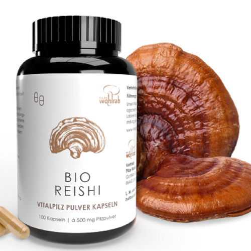 GRZYBY REISHI (LAKOWNICA LŚNIĄCA) BIO 100 KAPSUŁEK (500 mg) - PILZE WOHLRAB