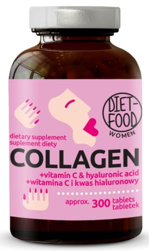 KOLAGEN WOŁOWY Z KWASEM HIALURONOWYM I WITAMINĄ C 300 TABLETEK - DIET-FOOD