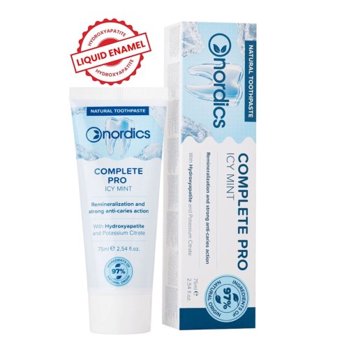 PASTA DO ZĘBÓW REMINERALIZUJĄCA COMPLETE PRO Z PŁYNNYM SZKLIWEM BEZ FLUORU 75 ml - NORDICS
