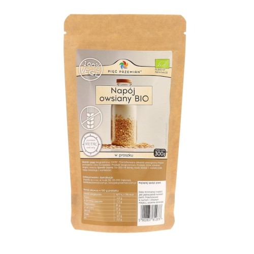 NAPÓJ OWSIANY W PROSZKU BEZGLUTENOWY BIO 300 g - PIĘĆ PRZEMIAN