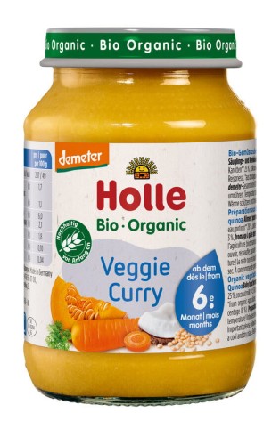 WARZYWNE CURRY BEZ DODATKU CUKRÓW BEZGLUTENOWE OD 6 MIESIĄCA DEMETER BIO 190 g - HOLLE