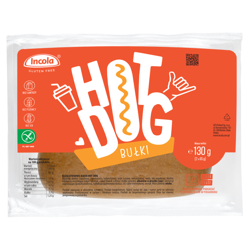 BUŁKI DO HOT-DOGÓW Z CEBULĄ BEZGLUTENOWE (2 szt.) 130 g - INCOLA