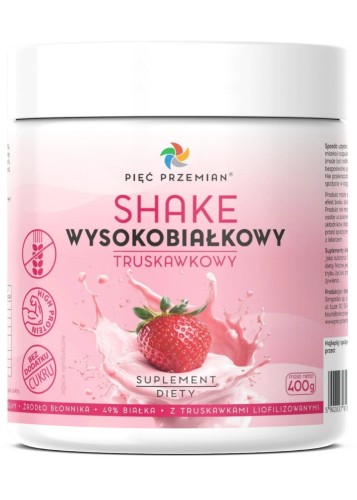 SHAKE WYSOKOBIAŁKOWY TRUSKAWKOWY BEZGLUTENOWY  400 g - PIĘĆ PRZEMIAN