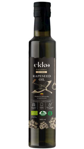 OLEJ RZEPAKOWY DO GOTOWANIA I SMAŻENIA TŁOCZONY NA ZIMNO OMEGA-3 BIO 500 ml - EKKO (PREMIUM)
