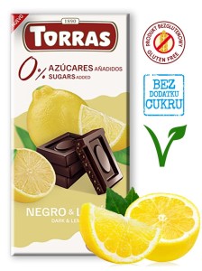 CZEKOLADA GORZKA Z CYTRYNĄ BEZ DODATKU CUKRU BEZGLUTENOWA 75 g - TORRAS