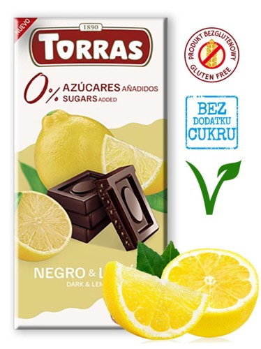 CZEKOLADA GORZKA Z CYTRYN Ą BEZ DODATKU CUKRU BEZGLUTENOWA 75 g - TORRAS