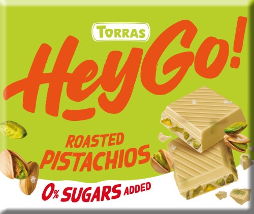 CZEKOLADA BIAŁA Z PRAŻONYMI PISTACJAMI BEZ DODATKU CUKRU BEZGLUTENOWA HEY GO! 60 g - TORRAS