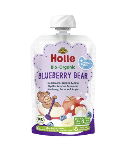 MUS BORÓWKOWY MIŚ (JOGURT - BORÓWKA - JABŁKO - BANAN) BEZ DODATKU CUKRÓW OD 8 MIESIĄCA BIO 100 g - HOLLE