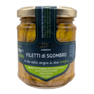 MAKRELA FILETY W BIO OLIWIE Z OLIWEK EXTRA VIRGIN 200 g (140 g) (SŁOIK) - COMPAGNIA MEDITERRANEA