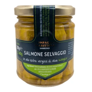 ŁOSOŚ ATLANTYCKI FILETY W BIO OLIWIE Z OLIWEK EXTRA VIRGIN 200 g (140 g) (SŁOIK) - COMPAGNIA MEDITERRANEA