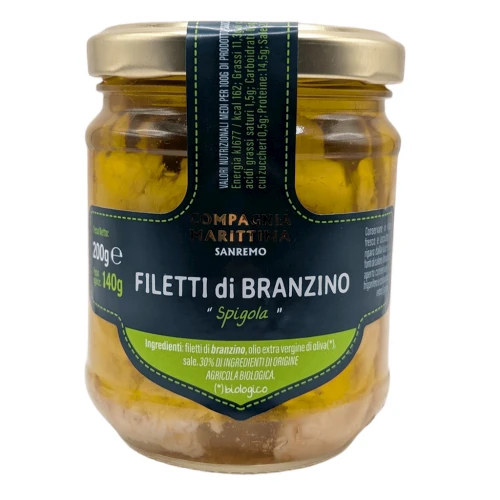 FILETY Z OKONIA MORSKIEGO W BIO OLIWIE Z OLIWEK EXTRA VIRGIN 200 g (140 g) (SŁOIK) - COMPAGNIA MEDITERRANEA