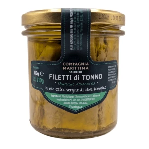 TUŃCZYK ŻÓŁTOPŁETWY FILETY W BIO OLIWIE Z OLIWEK EXTRA VIRGIN 315 g (210 g) (SŁOIK) - COMPAGNIA MEDITERRANEA