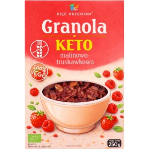GRANOLA KETO MALINOWO-TRUSKAWKOWA BEZGLUTENOWA BIO 250 g - PIĘĆ PRZEMIAN