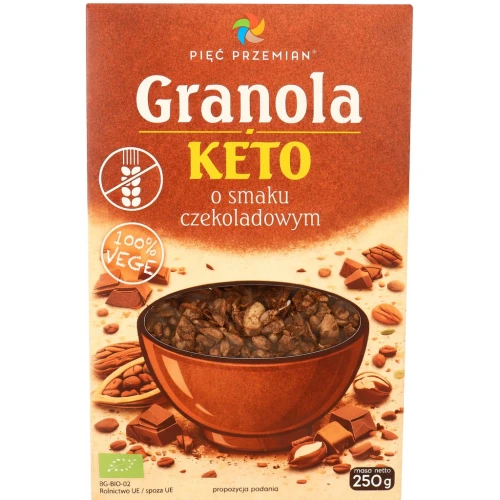 GRANOLA KETO O SMAKU CZEKOLADOWYM BEZGLUTENOWA BIO 250 g - PIĘĆ PRZEMIAN