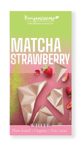 Tabliczka Kakaowa Herbata Matcha Truskawka Bezglutenowa Bio 60 g - Benjamissimo