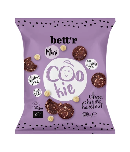 Ciastka z Czekoladą i Orzechami Laskowymi Bez Dodatku Cukrów Bio 100 g - Bett'r