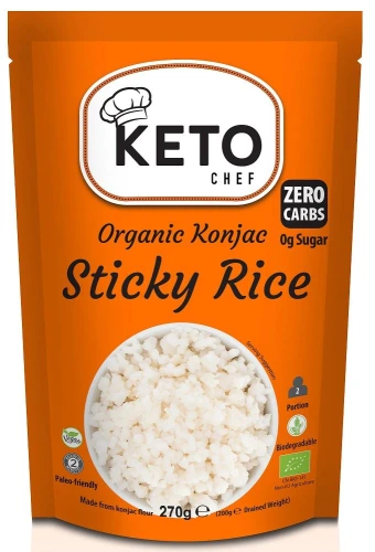 Makaron Konjac w Kształcie Ryżu Bezglutenowy Bio 270 g (200 g) - Keto Chef