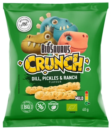 Chrupki Kukurydziane Crunch o Smaku Koperek–Pikle–Sos Ranczerski Bezglutenowe Bio 40 g - Biosaurus