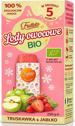 Lody do Zamrażania Truskawka–Jabłko 100% Owoców Bezglutenowe Bio (5 x 50 g) 200 g - Frutteto