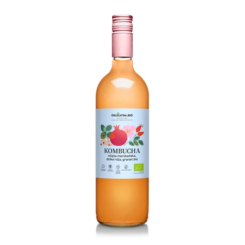Kombucha Mięta Marokańska, Dzika Róża i Granat Bio 750 ml - Delikatna