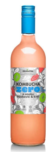 Kombucha o Smaku Truskawki i Kiwi Zero % Cukru 750 ml - Delikatna