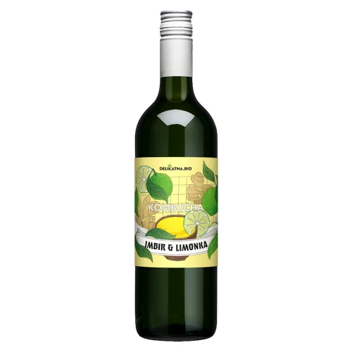 Kombucha o Smaku Imbiru i Limonki Bio 750 ml - Delikatna